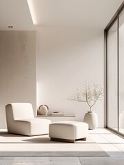 Poster - a contemporary 3d room with neutral tones and a minimalist aesthetic, providing abundant copy space 