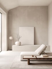 Poster - a contemporary 3d room with neutral tones and a minimalist aesthetic, providing abundant copy space 