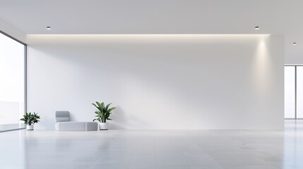 Poster - A modern 3D-rendered room with clean surfaces and soft lighting, designed with ample copy space for various applications