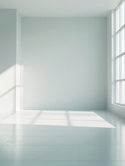 Poster - A tranquil 3D room with soft lighting and smooth surfaces, providing significant copy space for text or design integration