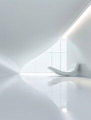 Poster - A tranquil 3D room with soft lighting and smooth surfaces, providing significant copy space for text or design integration