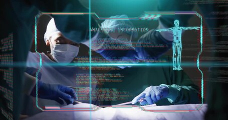 Poster - Performing surgery, surgeons with medical data analysis animation overlay