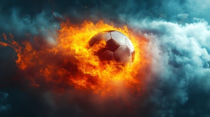 Sticker - Soccer ball on fire with smoke.