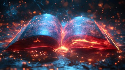 Poster - Glowing Open Book With Magic Sparks.