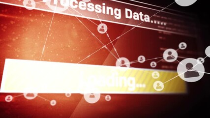 Poster - Processing data and loading animation over network connections on red background