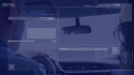 Poster - Driving car, digital dashboard displaying various performance metrics with animation