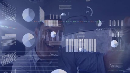 Poster - Driving car, man with data analytics and graphs animation in background