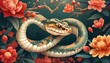 © 杜克 杜 - Elegant snakes meander on spring peach trees, with verdant mountains in the background.