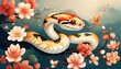 © 杜克 杜 - Elegant snakes meander on spring peach trees, with verdant mountains in the background.