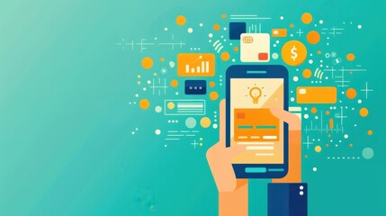 Poster - online payment, secure transaction process on screen, flat design illustration