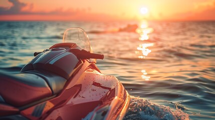 Close up jet ski boat floating on the water