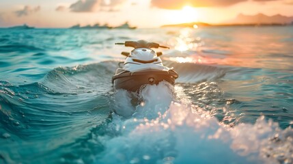 Wall Mural - Close up jet ski floating on sea water