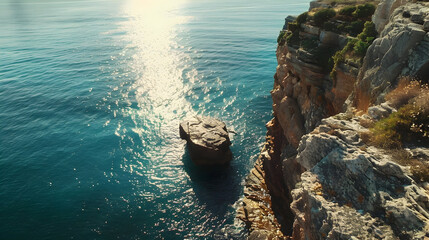 Cliff beside the sea with sunshine