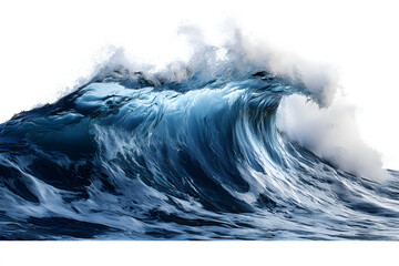 Large stormy sea wave in deep blue, isolated on white. Nature of the climate. in front. Generative AI