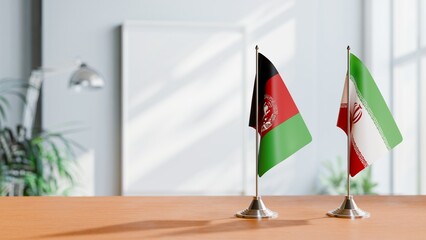 FLAGS OF AFGHANISTAN AND IRAN ON TABLE