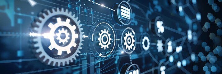Abstract Digital Network Background with Gears and Lines Illustration