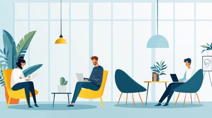 Poster - startup collaboration space, open office with creative professionals, flat design illustration