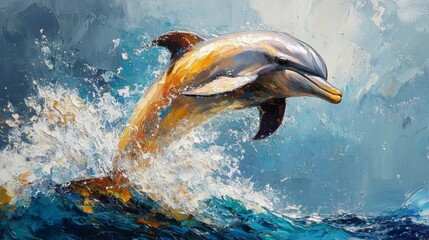Poster - Leaping Dolphin in Mid Air - Dynamic and Energetic Marine Painting