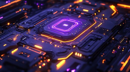Poster - Neon-Lit AI Processor on Advanced Circuitry