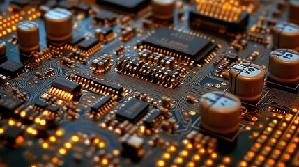 Poster - Futuristic Circuitry with Neon Glow and AI Processor