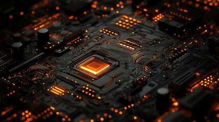 Poster - Futuristic Circuitry with Neon Glow and AI Processor