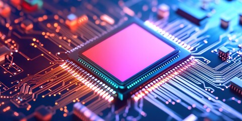 Poster - Cutting-Edge Circuitry with AI Chip and Neon Accents