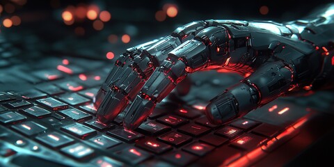 Poster - Cybernetic Fingers Typing on Futuristic Keyboard