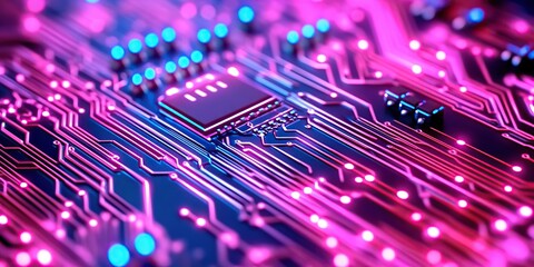 Poster -  Futuristic AI Circuit with Neon Lighting
