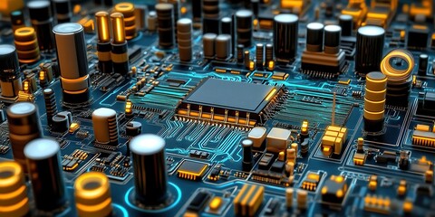 Poster - Cyberpunk Circuit Board with AI Processor