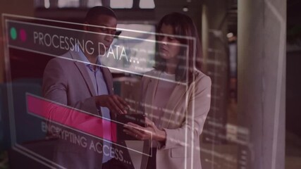 Poster - Processing data and recovering database, business professionals discussing work