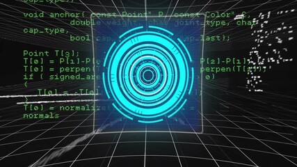Aufkleber - Futuristic target animation over programming code in grid-like virtual environment