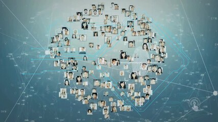 Poster - Profile pictures and fingerprint animation over digital connections background