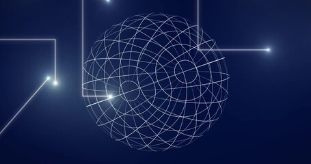 Poster - Animating geometric sphere with intersecting lines, glowing points on dark background