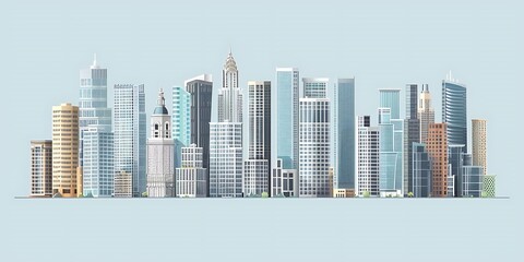 Wall Mural - Modern Cityscape Illustration with Skyscrapers and Buildings