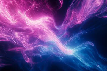 Poster - Colorful abstract light patterns swirling in a dark space, showcasing vibrant pink and blue hues during a digital art creation session. Generative AI