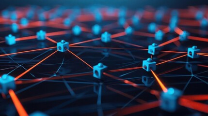 Poster - An abstract network of interconnected nodes and glowing lines, showcasing technology and digital communication.