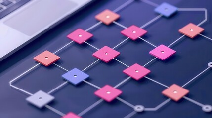 Poster - A modern abstract design featuring colorful geometric shapes connected by lines, symbolizing connections and technology.