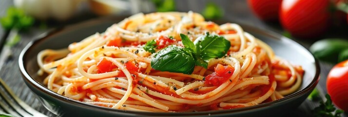 Wall Mural - Authentic spaghetti served with a rich tomato sauce