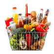 © Sim - Shopping basket with variety of grocery products isolate on transparency background