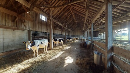 Poster - Farm and cows, cow milk, production at the farm