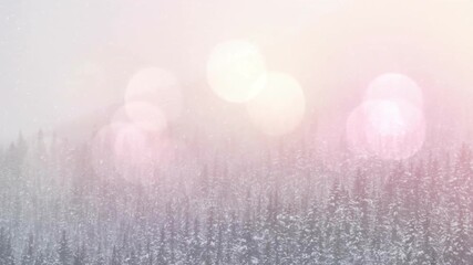 Poster - Snow-covered forest with bokeh lights twinkling