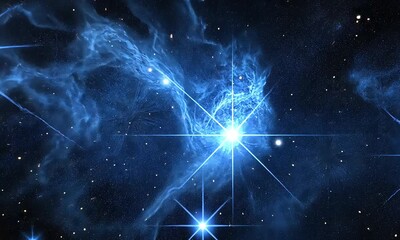 Wall Mural - bright blue stars and nebulae in a starry night sky
