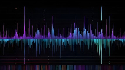 Wall Mural - abstract motion sound wave equalizer colorful purple blue green isolated on black background