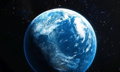 Wall Mural - High-resolution footage of Earth floating in the vastness of space, showing continents and oceans under a starry backdrop