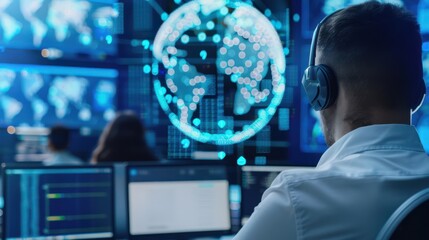 Poster - team in a modern office conducting cybersecurity training, cybersecurity training, hacking preventio