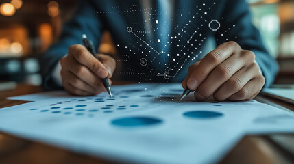 Poster - A man is writing with a pen on a piece of paper