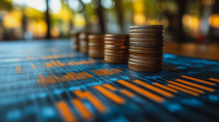 Poster - financial planning and budgeting for company success, calculate income and expenses, strategic inves