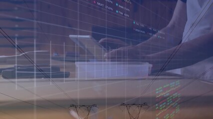 Poster - Stock market data animation over person using smartphone in office setting