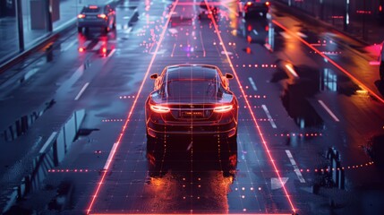 Poster - showcase the technology behind self-driving cars, including lidar, radar, and high-definition camera
