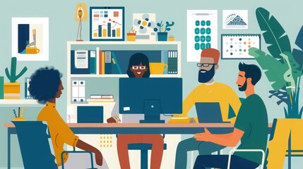Poster - Startup founders in a video call with a mentor, seeking advice on business growth